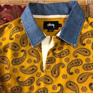 Stussy denim collar bandana pattern rugby shirt